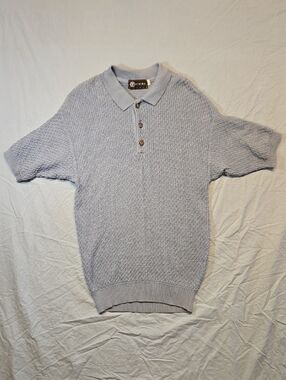 Tundra Baby Blue Cotton Knit Textured Coogi Style Casual Polo Shirt Vintage Y2K